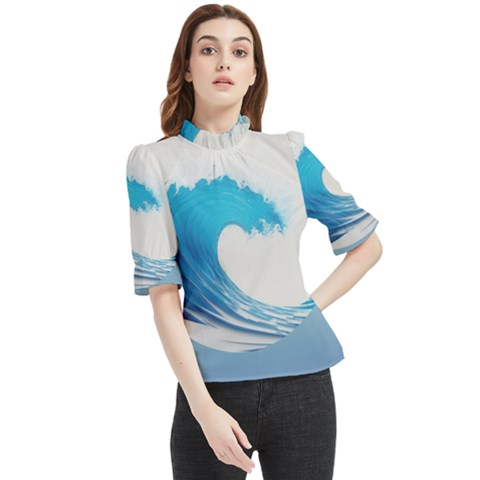 Wave Tsunami Tidal Wave Ocean Sea Water Frill Neck Blouse by Ravend