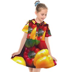 Colorful Capsicum Kids  Short Sleeve Shirt Dress by Sparkle