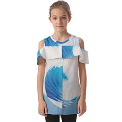 Wave Tsunami Tidal Wave Ocean Sea Water Fold Over Open Sleeve Top by Ravend