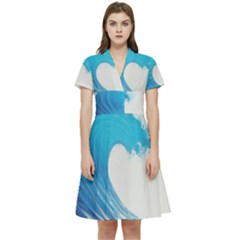 Wave Tsunami Tidal Wave Ocean Sea Water Short Sleeve Waist Detail Dress by Ravend