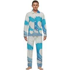 Wave Tsunami Tidal Wave Ocean Sea Water Men s Long Sleeve Velvet Pocket Pajamas Set by Ravend