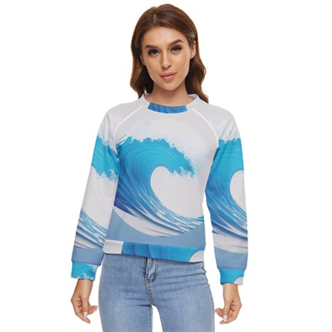 Wave Tsunami Tidal Wave Ocean Sea Water Women s Long Sleeve Raglan Tee by Ravend