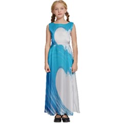 Wave Tsunami Tidal Wave Ocean Sea Water Kids  Satin Sleeveless Maxi Dress by Ravend