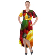 Colorful Capsicum Front Wrap High Low Dress