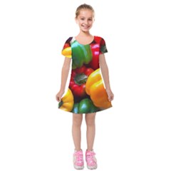 Colorful Capsicum Kids  Short Sleeve Velvet Dress