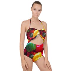 Colorful Capsicum Scallop Top Cut Out Swimsuit by Sparkle