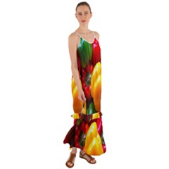 Colorful Capsicum Cami Maxi Ruffle Chiffon Dress