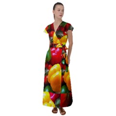 Colorful Capsicum Flutter Sleeve Maxi Dress by Sparkle