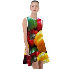 Colorful Capsicum Frill Swing Dress by Sparkle