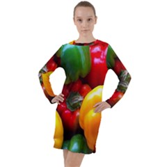 Colorful Capsicum Long Sleeve Hoodie Dress