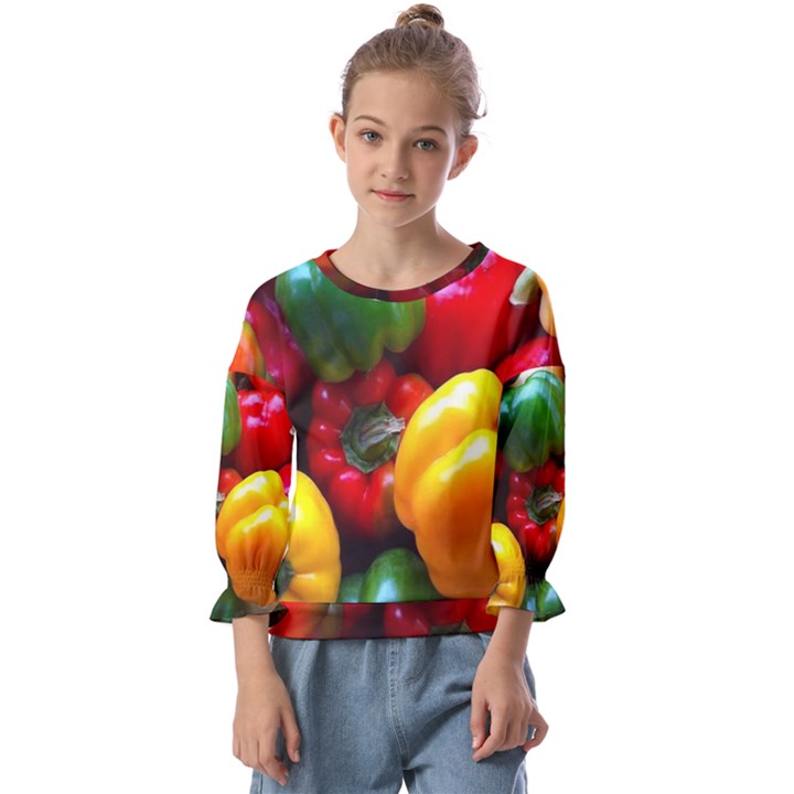 Colorful Capsicum Kids  Cuff Sleeve Top