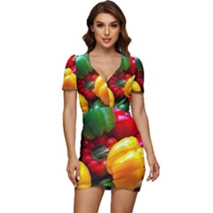 Colorful Capsicum Low Cut Cap Sleeve Mini Dress by Sparkle