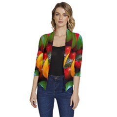 Colorful Capsicum Women s Draped Front 3/4 Sleeve Shawl Collar Jacket