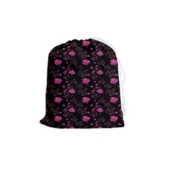 Pink Glowing Flowers Drawstring Pouch (medium) by Sparkle