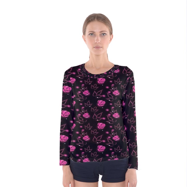 Pink Glowing Flowers Women s Long Sleeve Tee