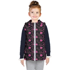 Pink Glowing Flowers Kids  Hooded Puffer Vest