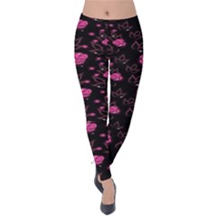 Pink Glowing Flowers Velvet Leggings