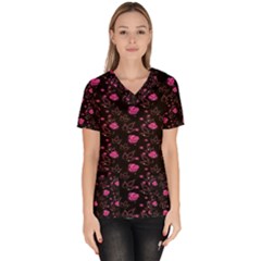 Pink Glowing Flowers Women s V-neck Scrub Top by Sparkle