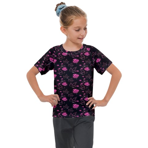 Pink Glowing Flowers Kids  Mesh Piece Tee by Sparkle