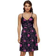 Pink Glowing Flowers V-neck Pocket Summer Dress  by Sparkle