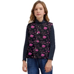 Pink Glowing Flowers Kid s Short Button Up Puffer Vest	