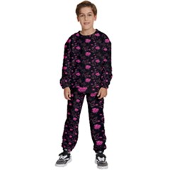 Pink Glowing Flowers Kids  Sweatshirt Set by Sparkle