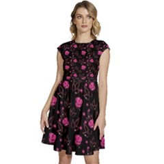 Pink Glowing Flowers Cap Sleeve High Waist Dress by Sparkle