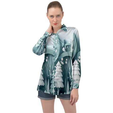 Background Christmas Winter Holiday Background Long Sleeve Satin Shirt by Ravend