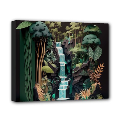 Jungle Tropical Trees Waterfall Plants Papercraft Canvas 10  X 8  (stretched) by Ravend