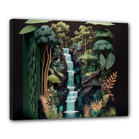 Jungle Tropical Trees Waterfall Plants Papercraft Canvas 20  X 16  (stretched) by Ravend