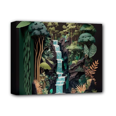 Jungle Tropical Trees Waterfall Plants Papercraft Deluxe Canvas 14  X 11  (stretched) by Ravend