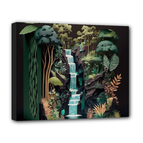 Jungle Tropical Trees Waterfall Plants Papercraft Deluxe Canvas 20  X 16  (stretched) by Ravend