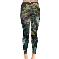 Jungle Tropical Trees Waterfall Plants Papercraft Leggings  by Ravend