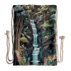 Jungle Tropical Trees Waterfall Plants Papercraft Drawstring Bag (large) by Ravend