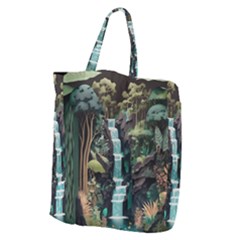 Jungle Tropical Trees Waterfall Plants Papercraft Giant Grocery Tote by Ravend