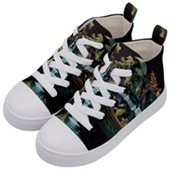 Jungle Tropical Trees Waterfall Plants Papercraft Kids  Mid-top Canvas Sneakers by Ravend