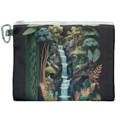 Jungle Tropical Trees Waterfall Plants Papercraft Canvas Cosmetic Bag (xxl) by Ravend