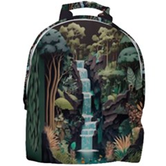 Jungle Tropical Trees Waterfall Plants Papercraft Mini Full Print Backpack by Ravend