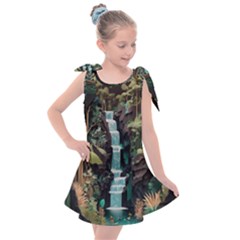 Jungle Tropical Trees Waterfall Plants Papercraft Kids  Tie Up Tunic Dress by Ravend