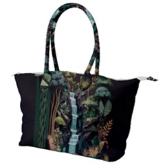 Jungle Tropical Trees Waterfall Plants Papercraft Canvas Shoulder Bag by Ravend