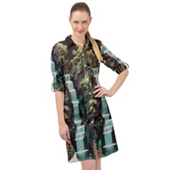 Jungle Tropical Trees Waterfall Plants Papercraft Long Sleeve Mini Shirt Dress by Ravend