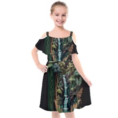 Jungle Tropical Trees Waterfall Plants Papercraft Kids  Cut Out Shoulders Chiffon Dress by Ravend