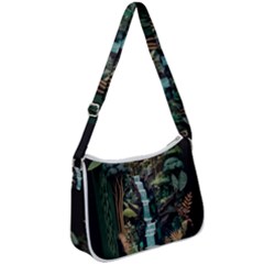 Jungle Tropical Trees Waterfall Plants Papercraft Zip Up Shoulder Bag by Ravend