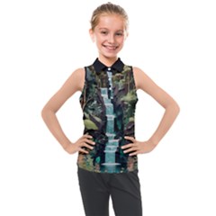 Jungle Tropical Trees Waterfall Plants Papercraft Kids  Sleeveless Polo Tee