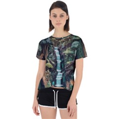 Jungle Tropical Trees Waterfall Plants Papercraft Open Back Sport Tee by Ravend