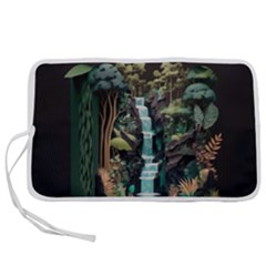 Jungle Tropical Trees Waterfall Plants Papercraft Pen Storage Case (l) by Ravend