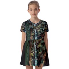 Jungle Tropical Trees Waterfall Plants Papercraft Kids  Short Sleeve Pinafore Style Dress by Ravend