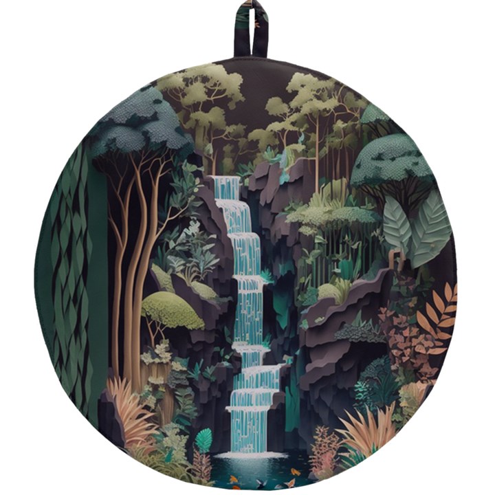 Jungle Tropical Trees Waterfall Plants Papercraft Round Trivet