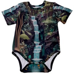 Jungle Tropical Trees Waterfall Plants Papercraft Baby Short Sleeve Bodysuit by Ravend