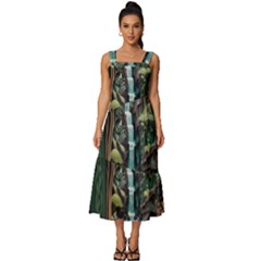 Jungle Tropical Trees Waterfall Plants Papercraft Square Neckline Tiered Midi Dress by Ravend